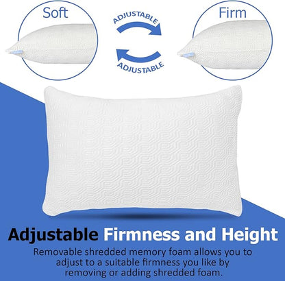 2 Pack King Size Rayon Derived from Bamboo Pillows for Sleeping, Cooling Shredded Memory Foam Pillow Sets for Back, Side, Stomach Sleepers, Adjustable, Removable Cover, King (Pack of 2)