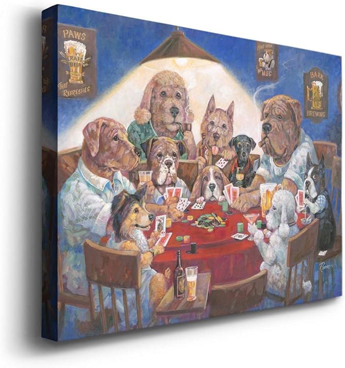 Renditions Gallery Canvas Animal Wall Art Home Paintings & Prints Poker Playing Doggos Abstract Family Festival Modern Artwork Decorations for Bedroom Office Kitchen - 18"x27" LT33