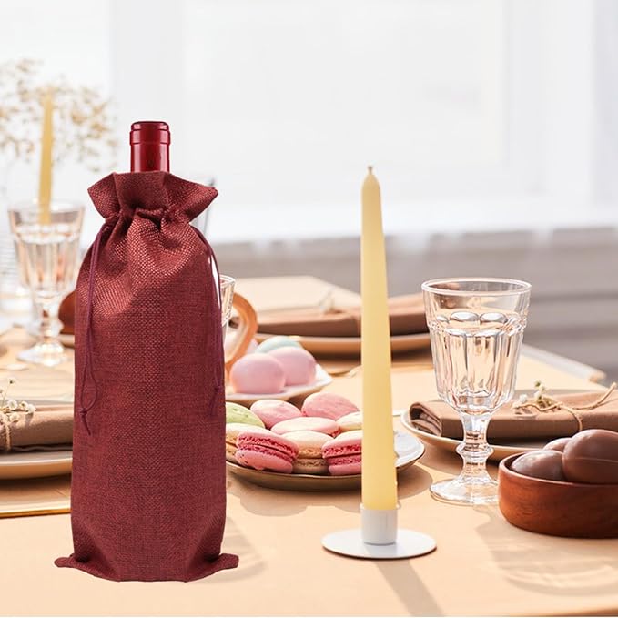 yueton 2Pack Burlap Wine Bags Reusable Wine Bottle Bags Exquiste Wine Gift Bags with Drawstring for Wedding Christmas Party Home