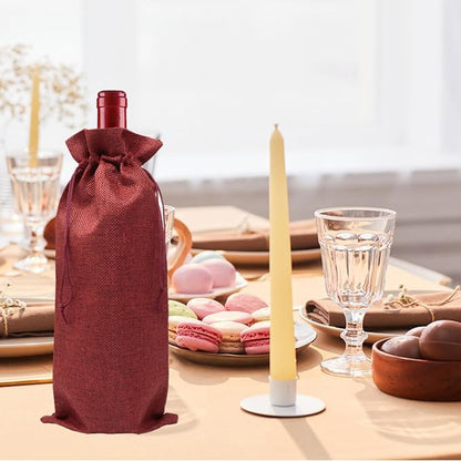 yueton 2Pack Burlap Wine Bags Reusable Wine Bottle Bags Exquiste Wine Gift Bags with Drawstring for Wedding Christmas Party Home