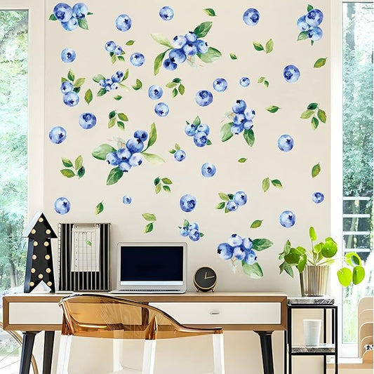 Bamsod Blueberry Wall Decals Removable Boho Wall Stickers Peel Stick Flower Fruit Wall Decals Fresh Fruit Wall Stickers for Baby Nursery Kids Bedroom Living Room Home Kitchen (Blueberry)