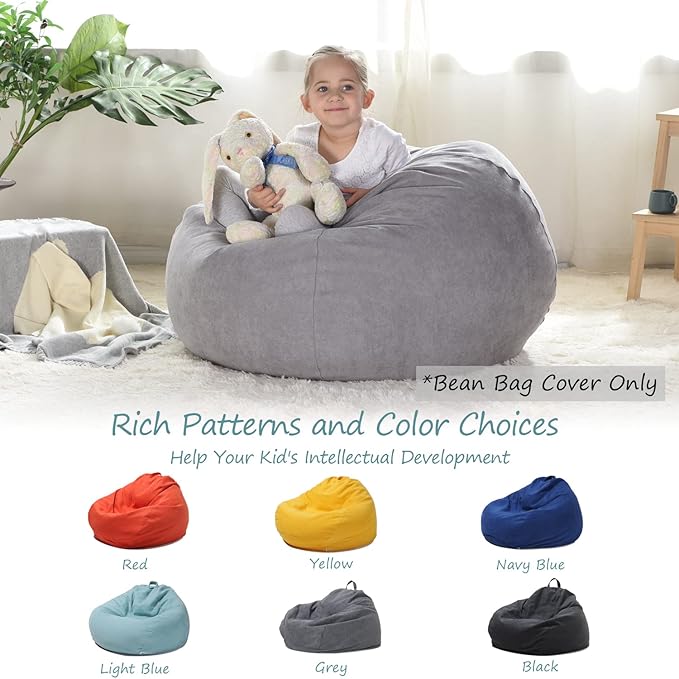 YuppieLife Stuffed Animals Bean Bag Chair Cover Candy-Colored Bean Bag（Just Cover, No Filling）/Extra Large Stuff 'n Sit Organization/Toy Storage Bag/Kids Toys Organizer（38'',Grey）