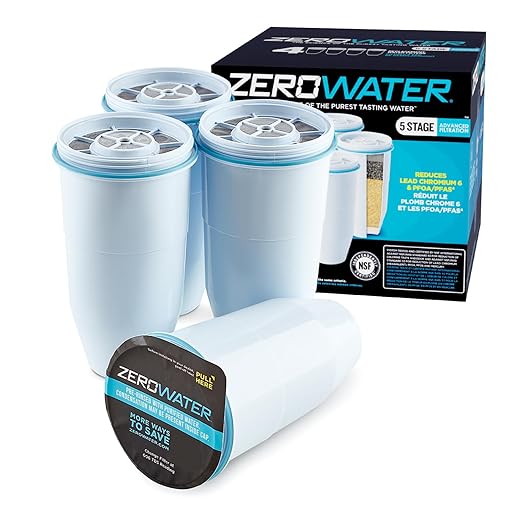 ZeroWater 52-Cup Ready-Read 5-Stage Water Filter Dispenser & Official Replacement Filter - 5-Stage 0 TDS Filter Replacement - System IAPMO Certified to Reduce Lead, Chromium, and PFOA/PFOS, 4-Pack