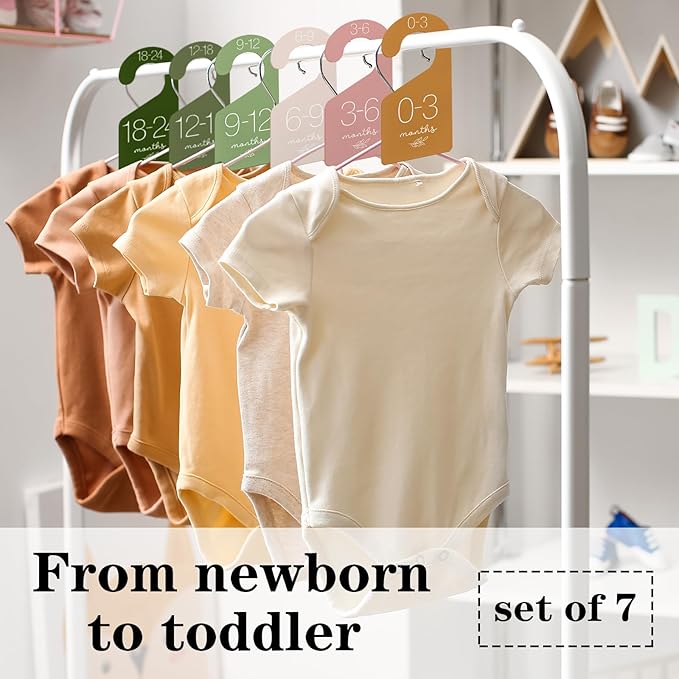 Whaline 7Pcs Baby Closet Size Dividers Colorful Acrylic Hanger Clothes Organizers Newborn to 24 Month Thicken Infant Wardrobe Clothes Hanger Separators for Home Nursery Baby Clothes, 3.5 x 7 Inch