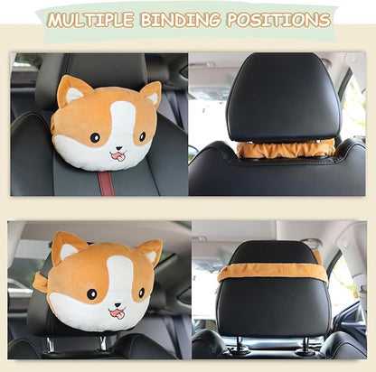 2 Pack Car Headrest Pillow, Cute Neck Pillow for Car Seat Comfortable Soft Head Neck Rest Cushion Seat Neck Support Cartoon Car Pillow for Driving, Travelling, Home Décor - Corgi