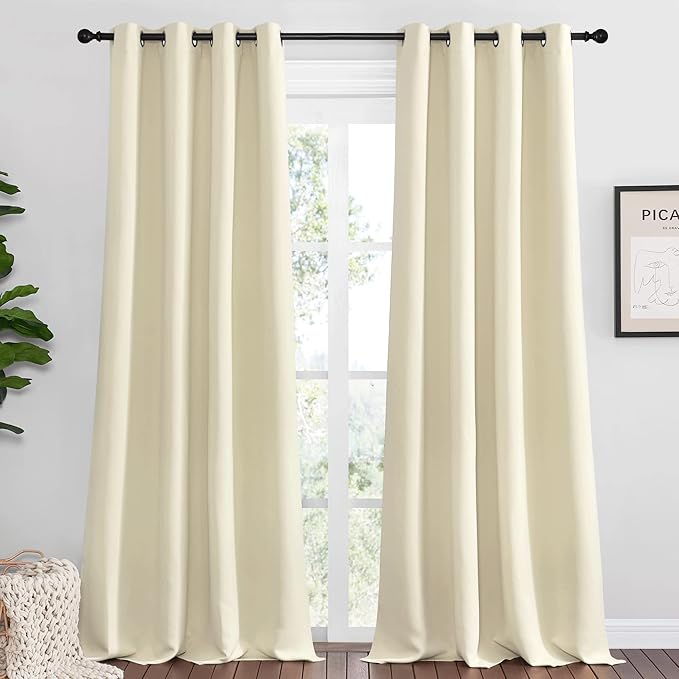 NICETOWN Beige Room Darkening Curtains 96" Long for Boho Farmhouse Home Decoration, Window Treatment Total Privacy Drape Panels for Bedroom Living Room Guest Room (55" Wide, Set of 2)