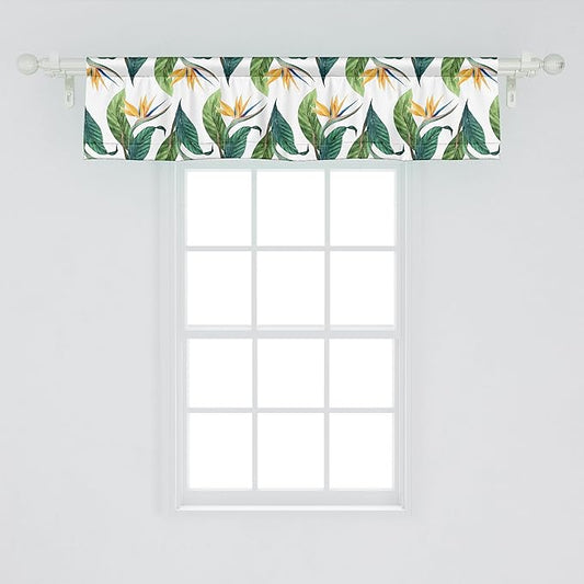 Ambesonne Exotic Window Valance, Macro Watercolor Painting of Bird of Paradise Flower and Leaves, Curtain Valance for Kitchen Bedroom Decor with Rod Pocket, 42" x 12", Multicolor