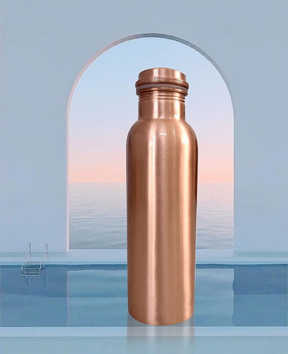 Copper Water Bottle 30 oz- 100% Pure Copper Bottle for Drinking Water Leak Proof Joint Less Indian Water Drinking Copper Bottle 900 ml for Home, Office, Hotel and Sports