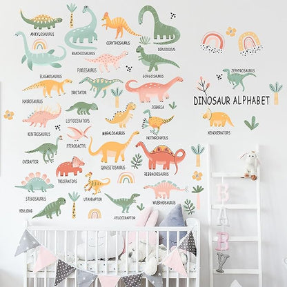 Boho Dinosaur Wall Decals Dino Palm Tree Wall Stickers Dinosaur Room Decor for Boys Kids Adult Bedroom Living Room Nursery Classroom Bathroom Home Decoration