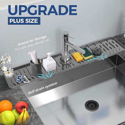 24" Kitchen Sink Faucet Splash Guard Plus Size Silicone Sink Faucet Drying Mat Faucet Handle Drip Catcher Tray Dish Sponge Holder Kitchen Sink Accessories Protector Home Organization Gadgets Organizer