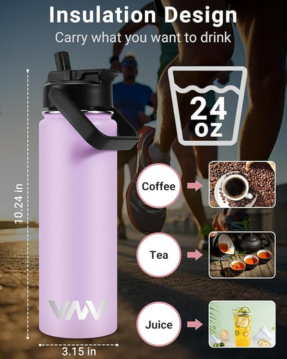 24 Oz Insulated Water Bottle, Stainless Steel Vacuum Double Wall Insulated Thermos, Leak Proof Travel Mug with Straw Lid, for Home and Outdoor