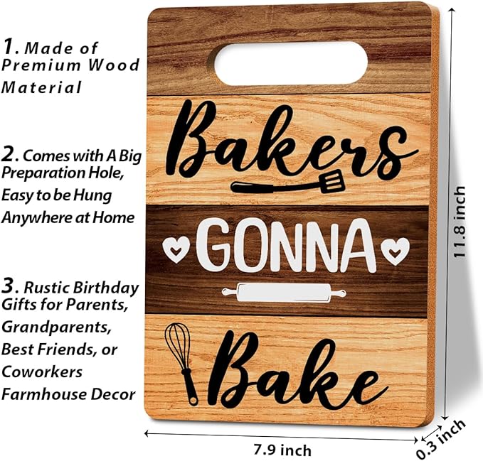 Bakers Gonna Bake Cutting Board Gifts, Wood Cutting Boards for Kitchen, House Warming Gifts New Home, Kitchen Wall Art, Christmas Birthday Gifts for Women Mom Grandma 8 x 12 Inch