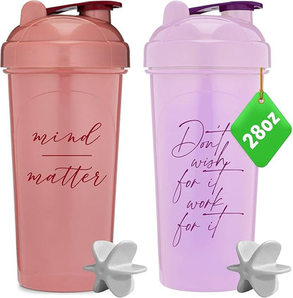 [2 Pack] 28oz Shaker Bottle with Motivational Quotes (Rose &Lavender) | Protein Shaker Bottle with Mixer Agitators | Blender Shaker Bottle for Protein Mixes Pack is BPA Free and Dishwasher Safe