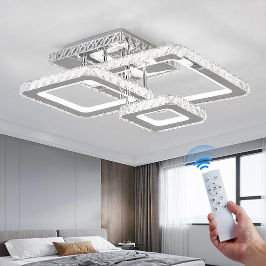 ZGLAOJT Modern Crystal Ceiling Light Chrome RGB 3-Color LED Flush Mount Ceiling Light Fixture with Remote Control Dimmable Ceiling Lighting Chandelier for Kitchen Bedroom Dinning LivingRoom.