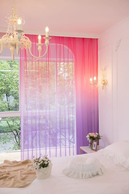 Windows Gradient Sheer Curtains 72 Inches Length 2 Panels Voile Light Filtering Sheer Curtains Panel Basic Rod Pocket for Bedroom Living Room Children Room Kitchen Yard