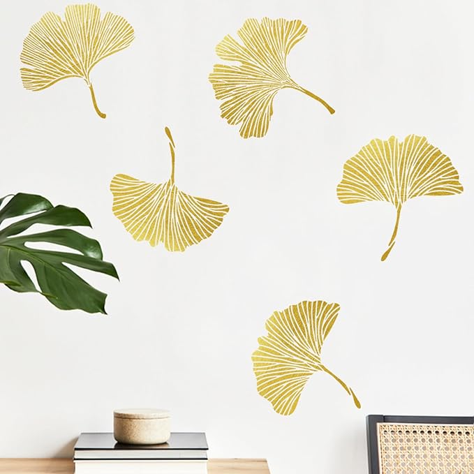 Mfault Gold Leaves Wall Decals Stickers, Ginkgo Leaf Botanical Living Room Decorations Bedroom Art, Plant Home Kitchen Bathroom Decor