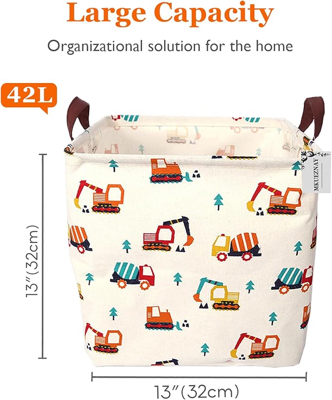 Square Storage Bins, Fabric Basket Laundry for Home Kitchen, Storage Organizer with Handles Waterproof for Nursery Dorm Shelf