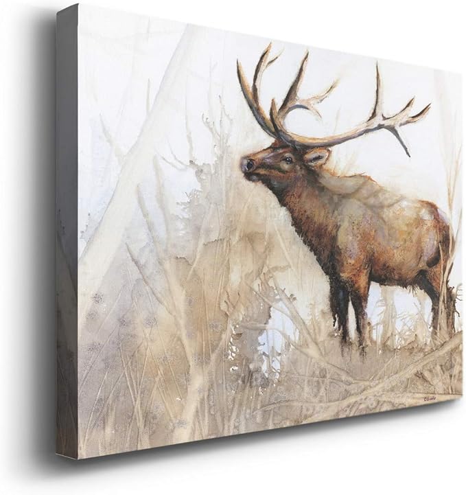 Renditions Gallery Canvas Animal Wall Art Home Paintings & Prints Brown Big Horn Elk Modern Abstract Canvas Wall Hanging Wildlife Decorations for Bedroom Office Kitchen - 18"x27" LT33