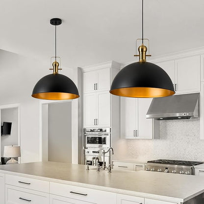 18 Inch Black Farmhouse Pendant Lights Large Pendant Lights for Kitchen Island Industrial Adjustable Height Vintage Big Dome Hanging Light Fixtures for Barn, Dining Room