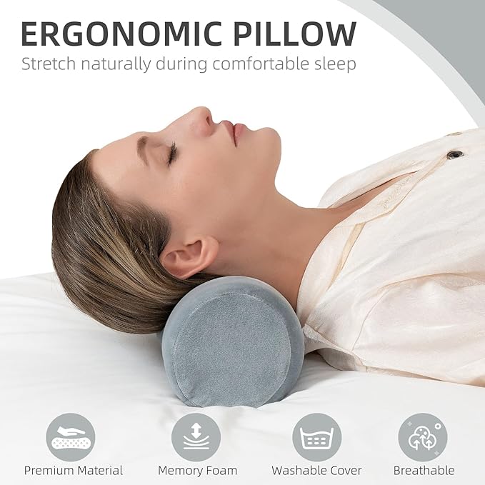 2 Pack Cervical Neck Pillow Roll Memory Foam Support Round Pillows for Pain Relief Sleeping, Bed, Legs, Back and Yoga Grey 17 x 4.5 Inches