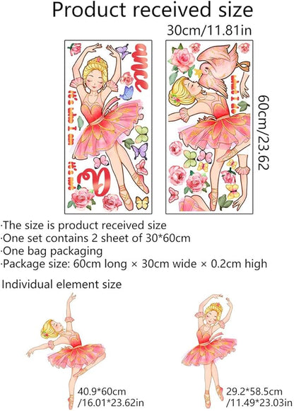 Ballerina Girl Wall Decals Dancing Girl Swan Dance Wall Stickers Swan Rose Butterfly Decor Inspirational Home Kid Room Decoration Bedroom Playroom Art Gift