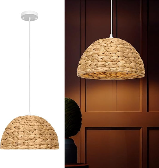 Rattan Pendant Light - Dome Pendant Lights for Home Decor - Natural Woven Pendant Light; Wicker Pendant Light for Dining Room, Kitchen Island, Bedroom