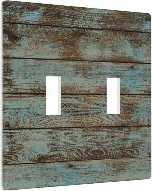 Vintage Green Wood Texture Double Toggle Light Switch Wall Plate Cover Decorative 2-Gang for Room Bathroom Bedroom Home Kitchen Two Lightswitch Polycarbonate 4.5" x 4.6"