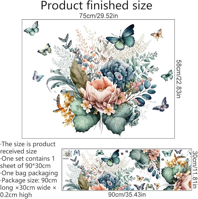 Vibrant Butterfly & Flower Wall Decals - 90cm x 30cm Sheet for Home, Office, & DIY Decor