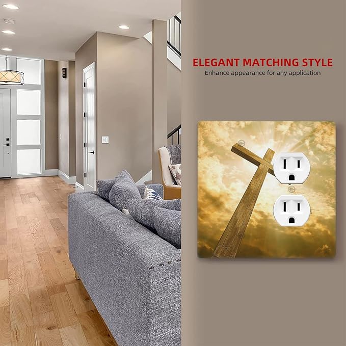 Christ Jesus Cross Sky Decorative Combo 1 Blank Duplex Outlet Switch Cover Wall Plate 2 Gang for Electrical Kitchen Living Room Bedroom Bathroom Home Novelty Decorate