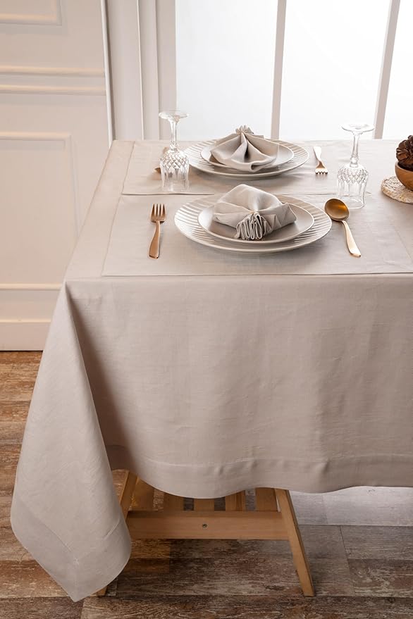 D'Moksha Homes Linen Tablecloth 60 x 140 Inch - 100% Pure Linen Silver Grey Tablecloth - Machine Washable Dining Tablecloth for Rectangle Tables