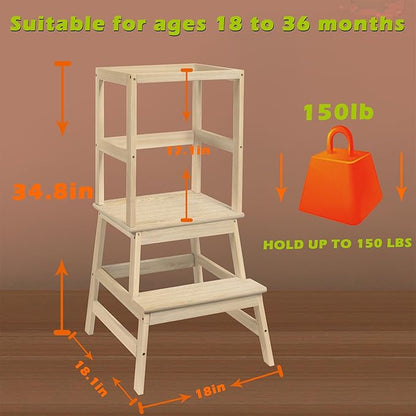 Toddler Tower,Kitchen Step Stool for 18 Months and Older,Solid Wood Kid Kitchen Stool(Natural)