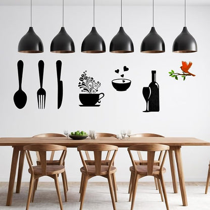 Sibba Kitchen Wall Stickers Murals Decor Dining Art Sets Living Room Accessories for Home Decorations Pictures Sticker Decals Tableware Theme Set Cabinet Office Peel Stick Artwork