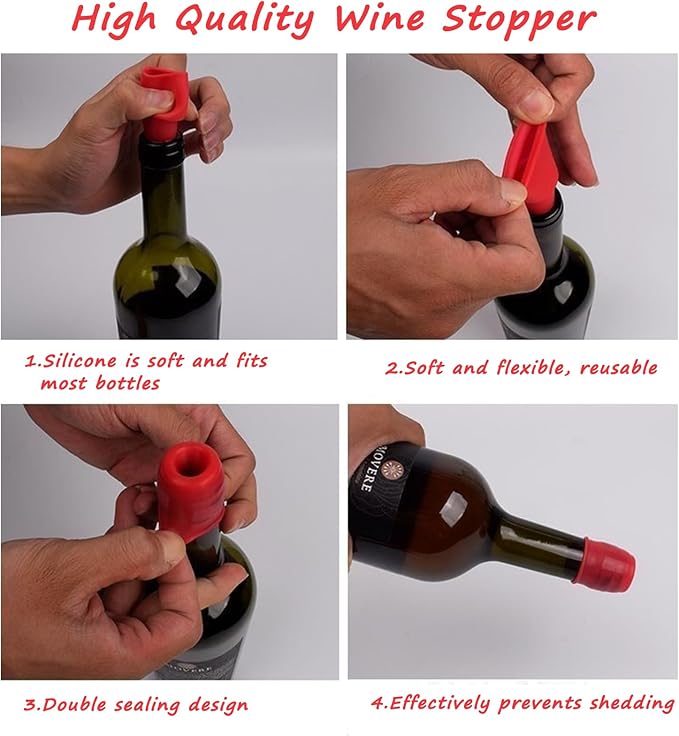 Wine Stoppers for Wine Bottles,4 PCS Silicone Wine Stopper,Reusable and Unbreakable Glass Bottle Sealer Covers Wine Stoppers,Wine Plug for Keeping Wine Champagne Fresh Home Use