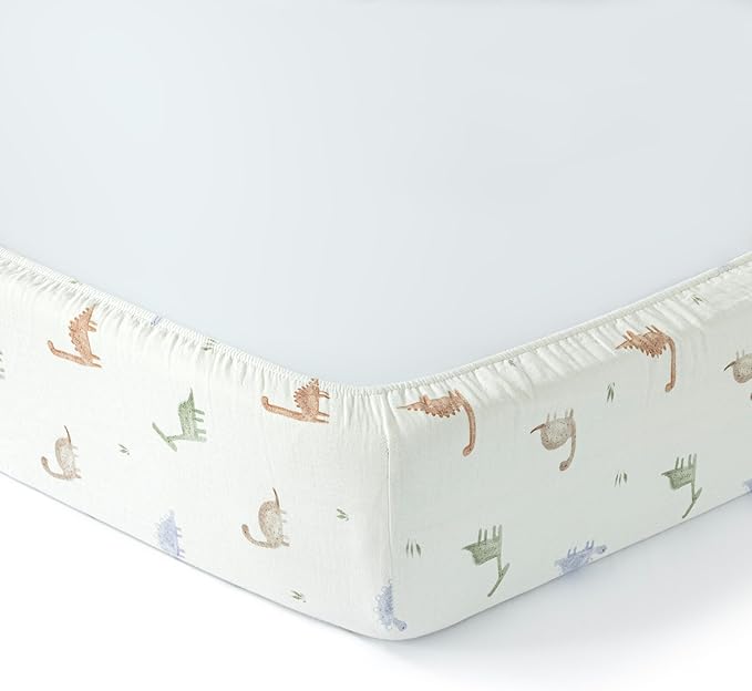 100% Cotton Muslin crib sheets for Boys and Toddler, Soft and Breathable, crib sheets girl Snug Fit, Machine Washable, Multiple Colors, Dino Muslin Size 28"x52"x9"