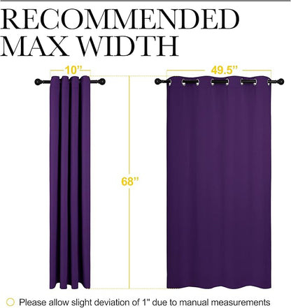 NICETOWN Thermal Insulated Blackout Draperies Curtains, Triple Weave Home Decoration Solid Ring Top Blackout Drape Panels for Bedroom (Set of 2, 55 x 68 inches, Royal Purple)