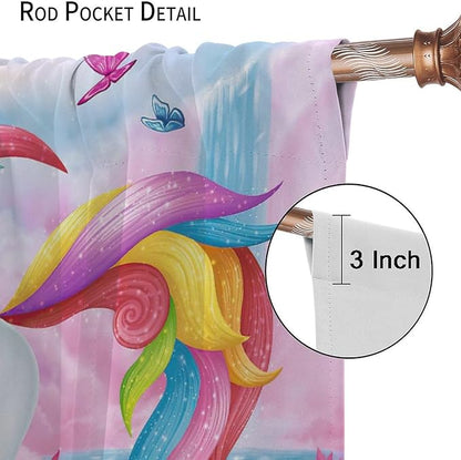 Unicorn Curtains Pink Kids Cartoon Room Darkening Decor Curtains Boys Girls Baby Room Decor Curtains Living Room Kitchen Decor 52x84 Inch 2 Panels