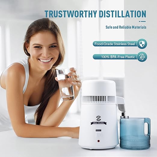 CO-Z Distilled Water Maker, 1 Gallon Water Distiller, 4L Home Countertop Water Distiller Machine, Table Desktop Water Distill Distilling Purifier Purification Filter, Home Pure Clean Water Device