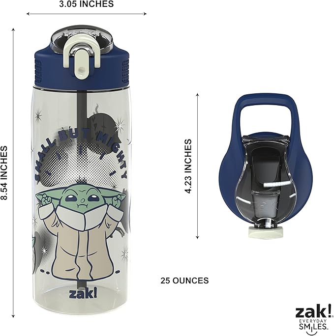 Zak Designs Star Wars The Mandalorian Water Bottle For School or Travel, 25 oz Durable Plastic Water Bottle With Straw, Handle, and Leak-Proof, Pop-Up Spout Cover (Grogu/The Child)