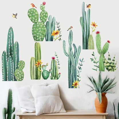 Mfault Cactus Wall Decals Stickers, Tropical Green Plants Cacti Living Room Decorations Bedroom Art, Botanical Home Kitchen Decor