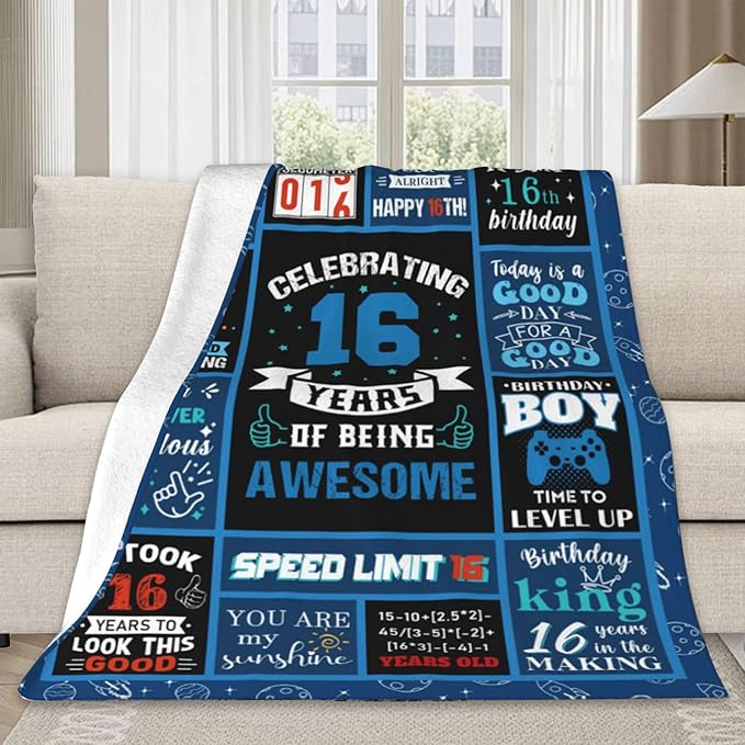 16 Year Old Boy Birthday Gift Ideas, 16th Birthday Gifts for Boys, Best 16 Year Old Boy Gifts, Kids Blanket 50 X 60 in Warm Flannel Throw Blankets for Boys for A 16 Year Old Boy