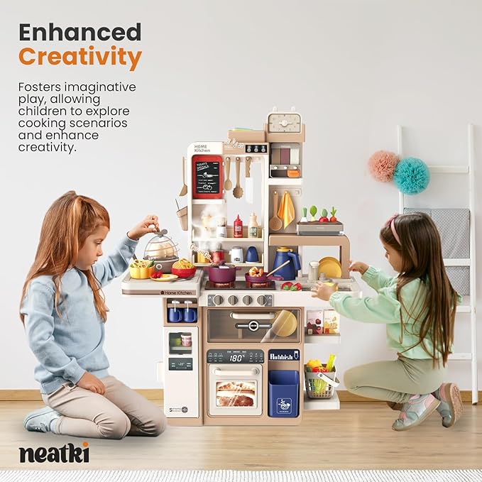 88-Piece Kids Kitchen Playset: 27.16 x 10.62 x 36.61 inches, Interactive Features, Realistic Design, and Educational Fun for Ages 3 and Up (Light Brown 88)