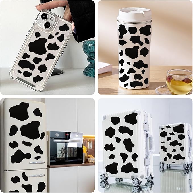 280 Pcs Cow Print Wall Decals, Black Vinyl Wall Stickers Cow Print Peel and Stick Decor for Bedroom Computer Living Room Bathroom Home