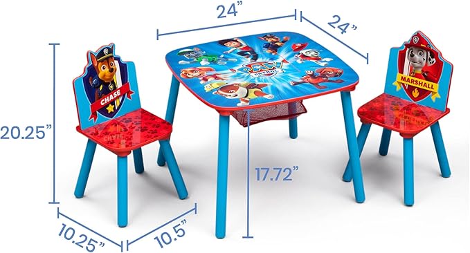 Delta Children Kids Table and Chair Set With Storage (2 Chairs Included) - Ideal for Arts & Crafts, Snack Time, Homeschooling, Homework & More, Nick Jr. PAW Patrol