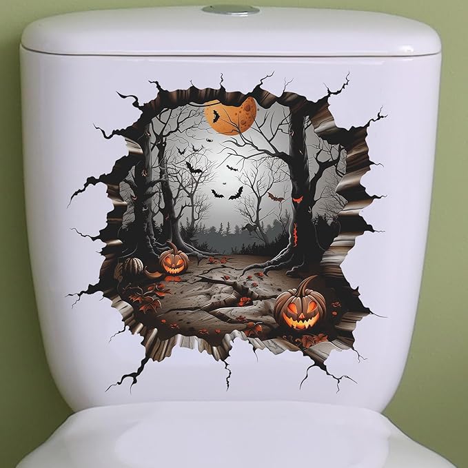 Scary Pumpkin Bat Wall Stickers Halloween Wall Decals self Adhesive Spooky Bathroom Art Stickers Decorations Halloween Stickers for Living Room Home Kitchen School Wall Glass Mirror Decor