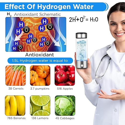 15 oz. Hydrogen Water Bottle Portable Hydrogen Water Ionizer Machine USB Rechargeable Hydrogen Water Generator Hydrogen Rich Water Glass Health Cup for Home Travel