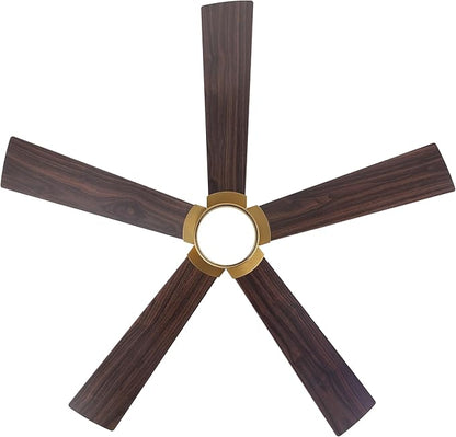 54" Ceiling Fan with Light and Remote Control, Modern Dimmable LED Light, 6-Speed Noiseless Reversible DC Motor, 5 Plywood Ceiling Fan for Kitchen Bedroom Living Room NAB Gold/Walnut