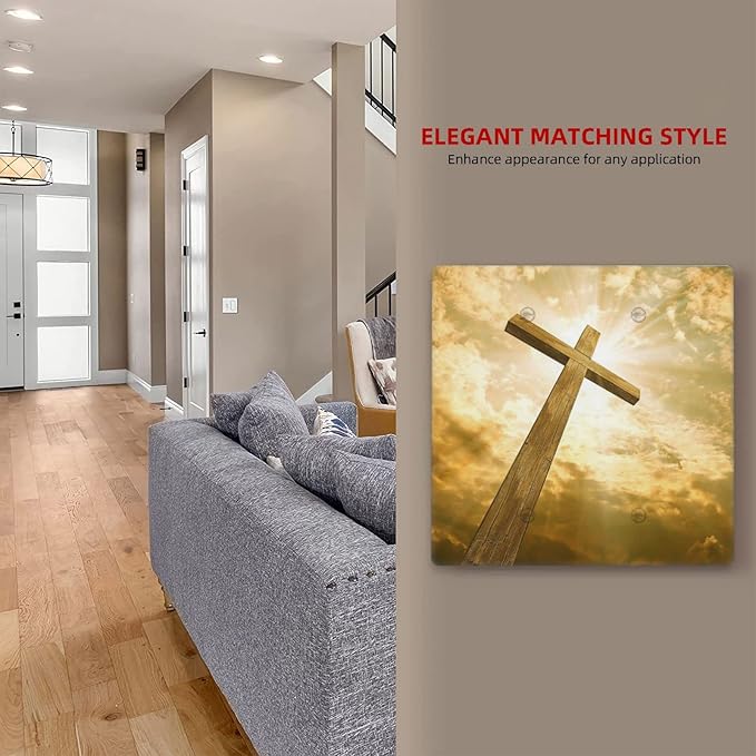 Christ Jesus Cross Sky Decorative Double Blank Switch Cover Wall Plate 2 Gang Two for Electrical Outlets Kitchen Living Room Bedroom Bathroom Home Novelty Decorate