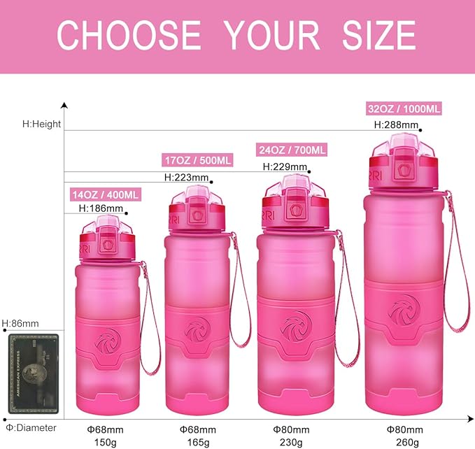 ZORRI 14/17/ 24/32 OZ Water Bottles, BPA Free Tritan Lightweight Leak Proof Sport Bottle with Brush, Lock Feature, Track Marker, and Flip Lid for Kids School, Fitness, Office, Sports & Outdoors