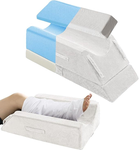 YUGYVOB 3-Height Adjustable Leg Elevation Pillow, Memory Foam Leg Pillow Support for Post-Surgery, Knee, and Ankle Pain Relief, Wedge Pillow Improves Circulation, Removable/Washable Cover