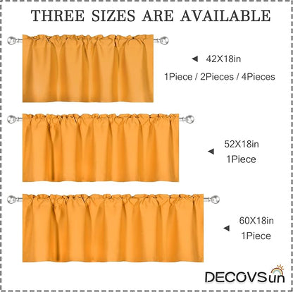 Vibrant Orange Valance for Windows 60x18 Inch Solid Thermal Insulated Blackout Rod Pocket Kitchen Short Curtain Toppers Valance for Bathroom Living Room 1 Panel